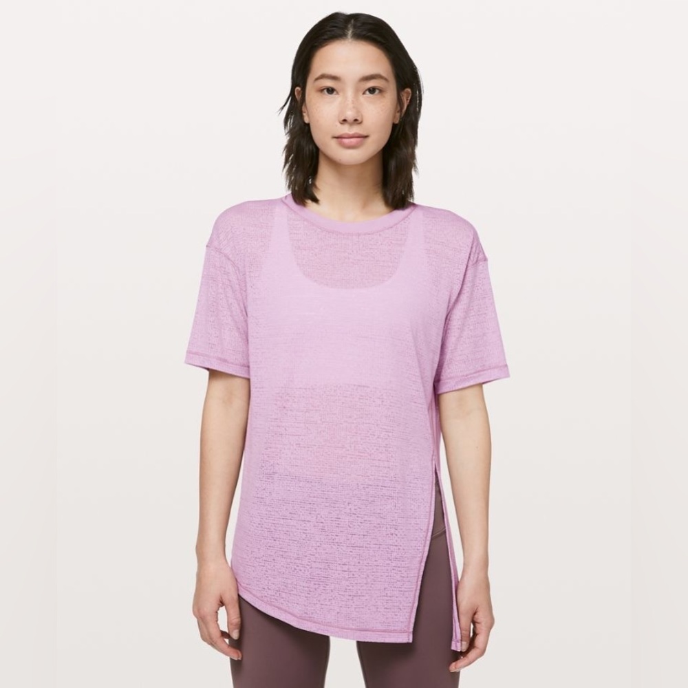 Lululemon Sneak Out Short See Through Purple Sleeve Top